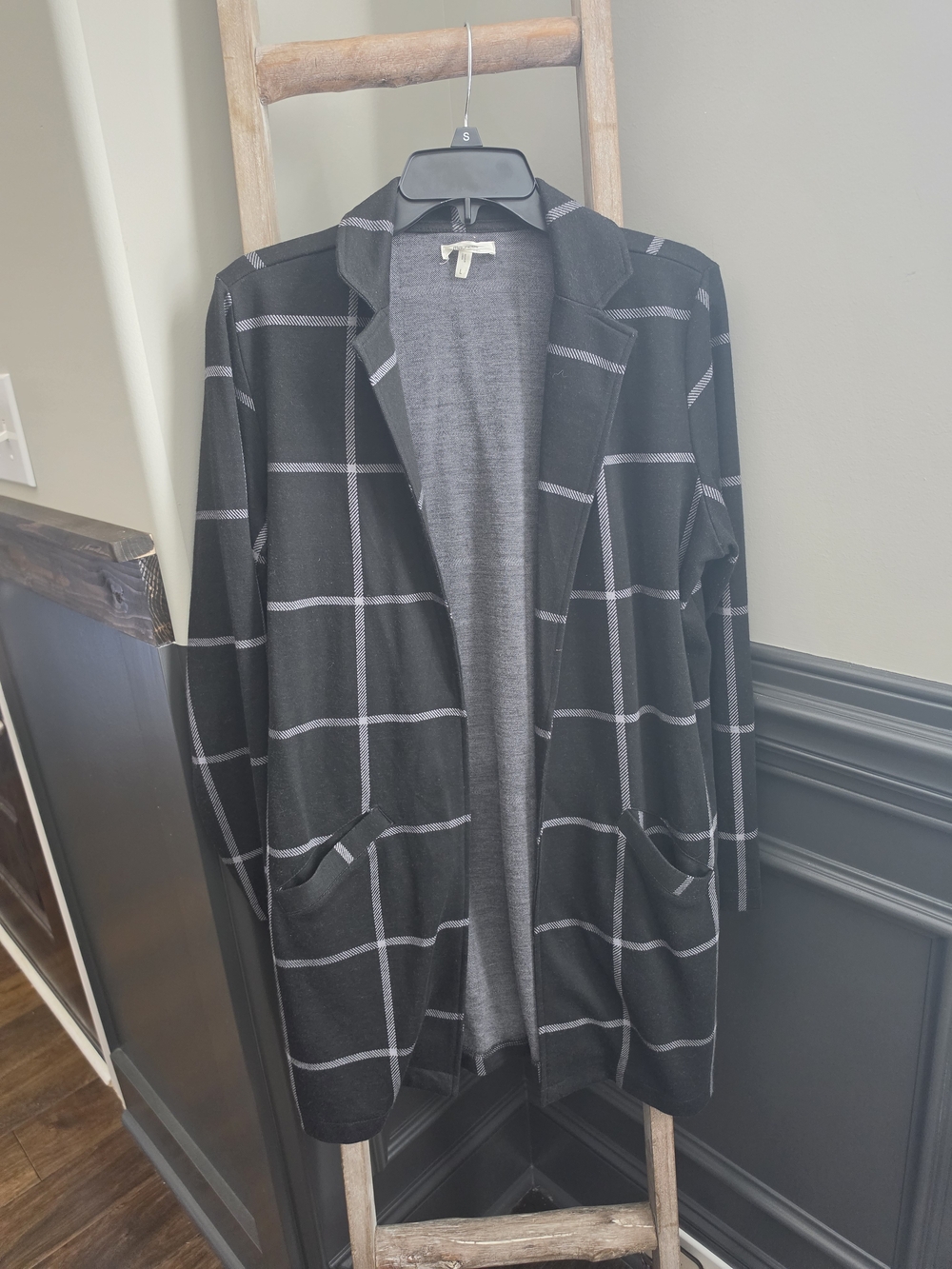 Maurices Black Cardigan with Gray Windowpane Check